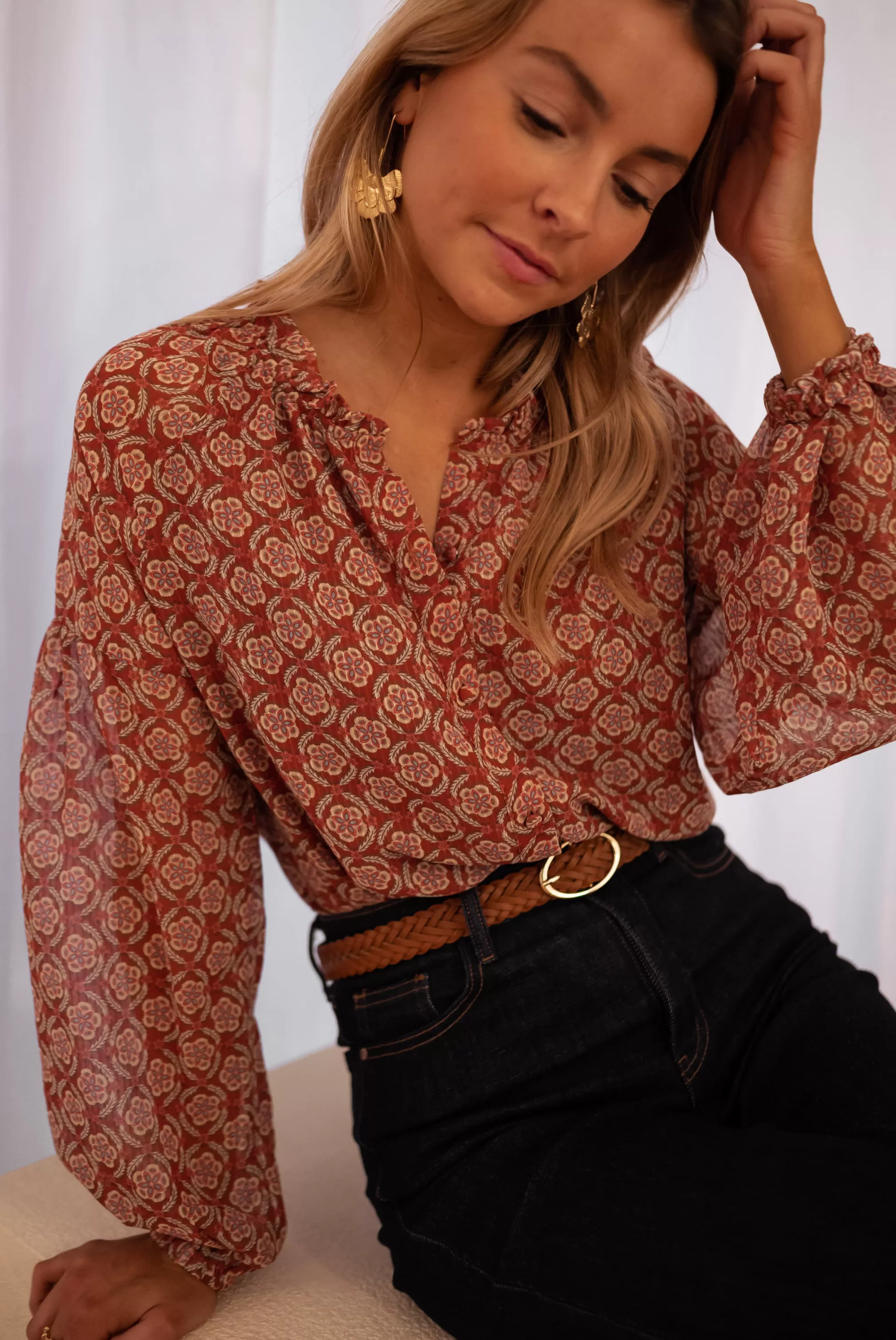 Audine Patterned Blouse - -Easy Clothes Outlet