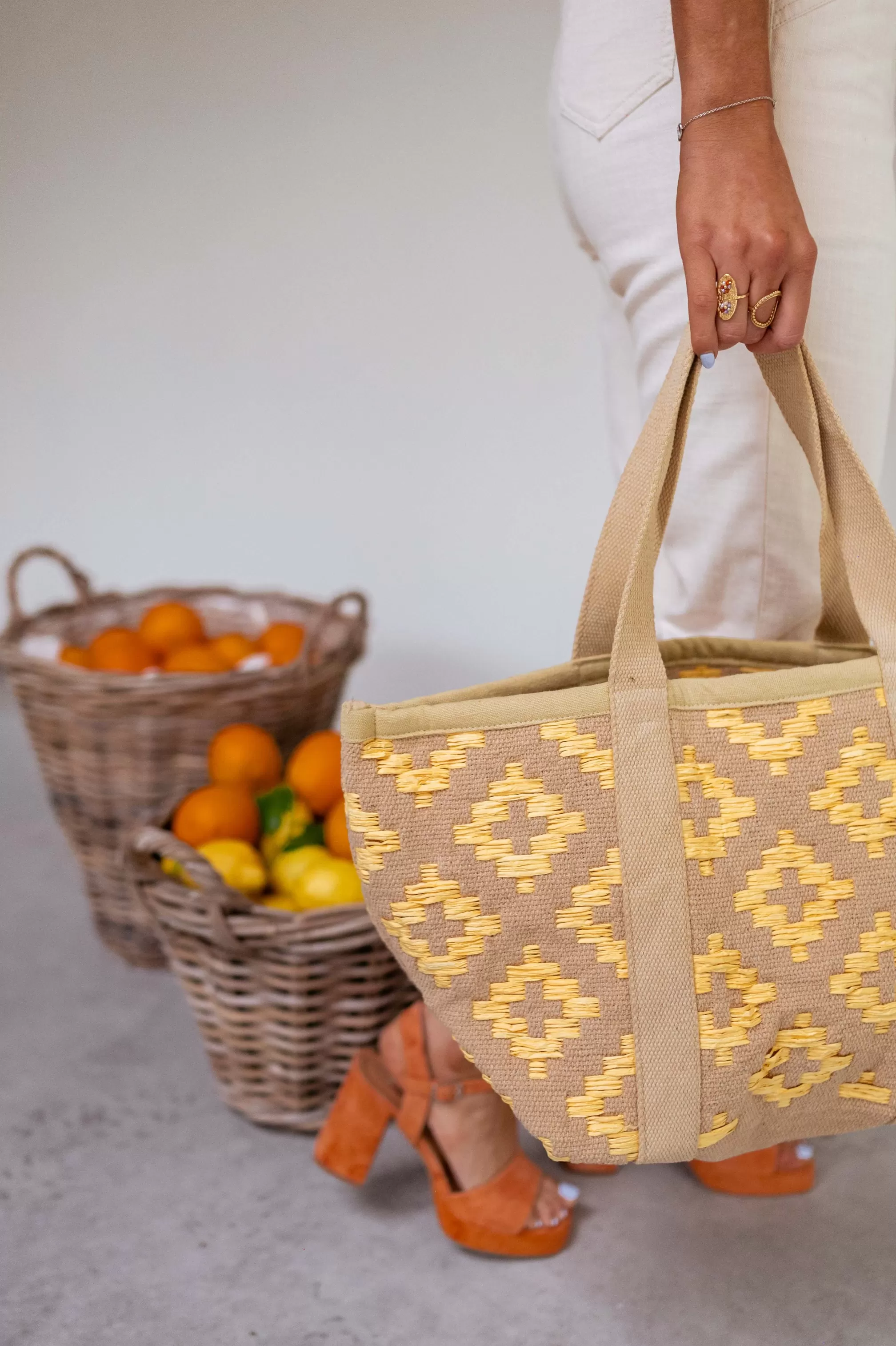 Beige And Yellow Lovell Bag | Colorful Braided Bag | Ready To-Porter Online | -Easy Clothes New