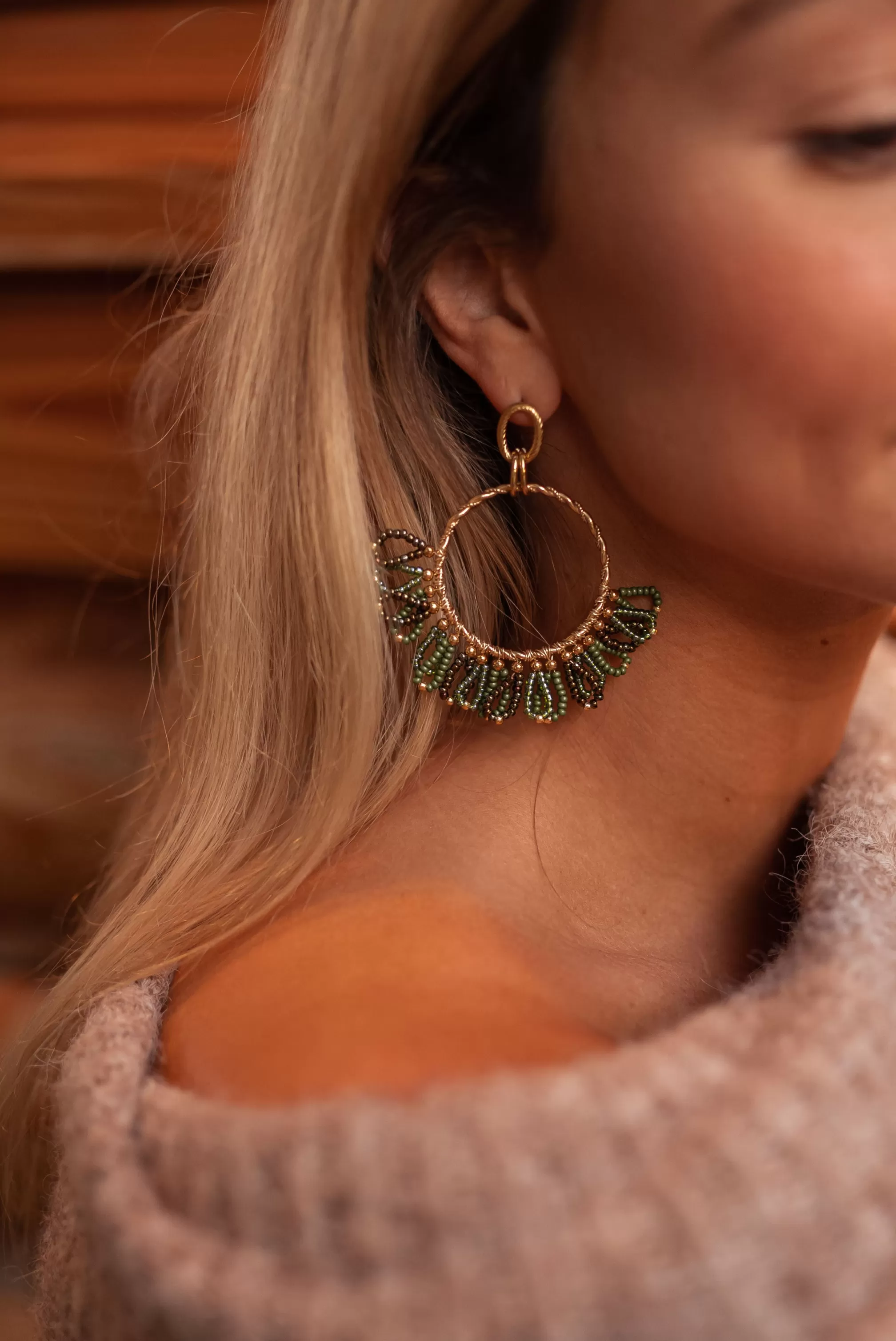 Brien Earrings - Green & Golden - Jewelry-Easy Clothes Online