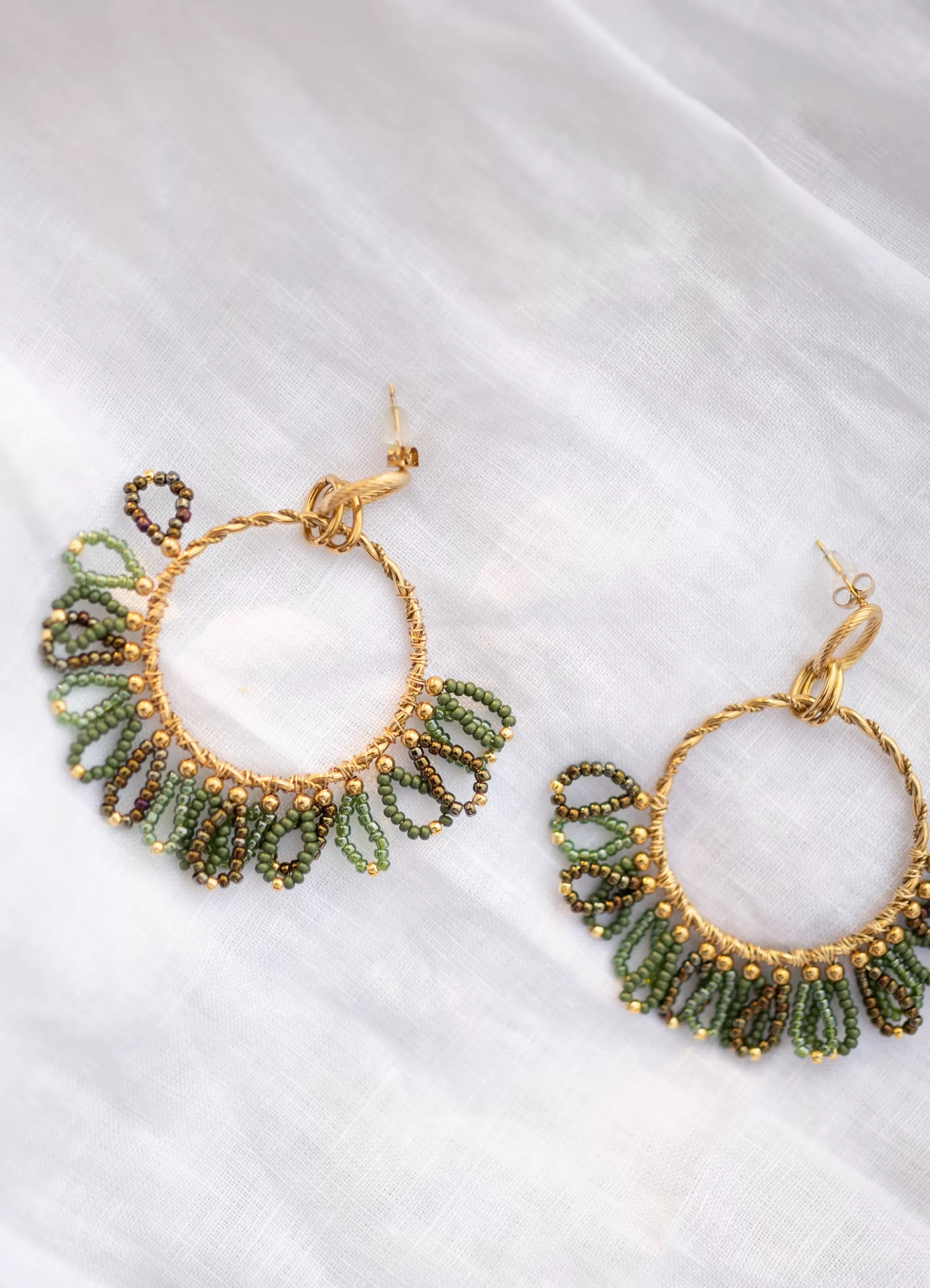 Brien Earrings - Green & Golden - Jewelry-Easy Clothes Online