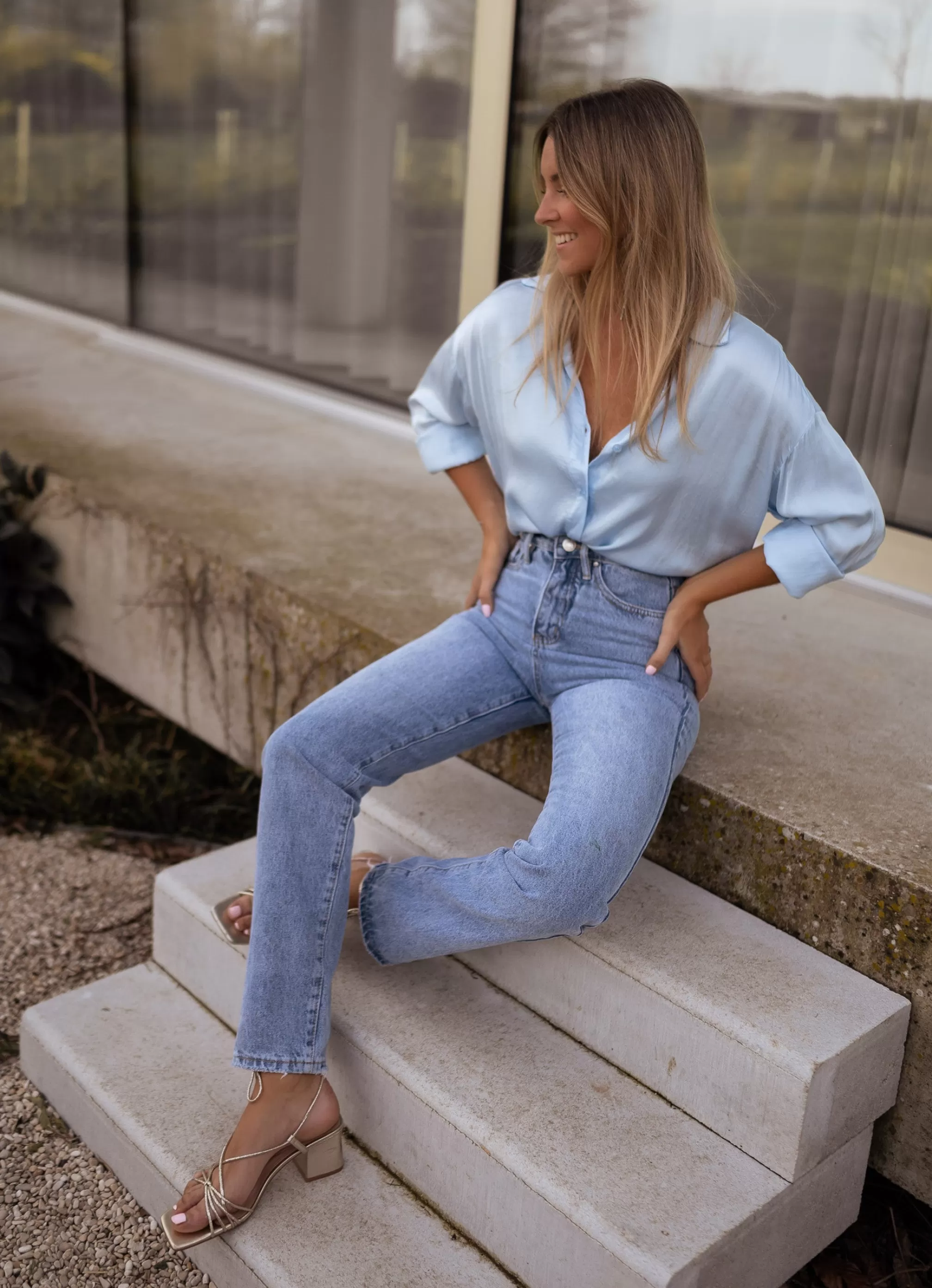 Britte Shirt Light Blue | Fluid Satin Shirt | Ready To-Porter Online | -Easy Clothes Discount