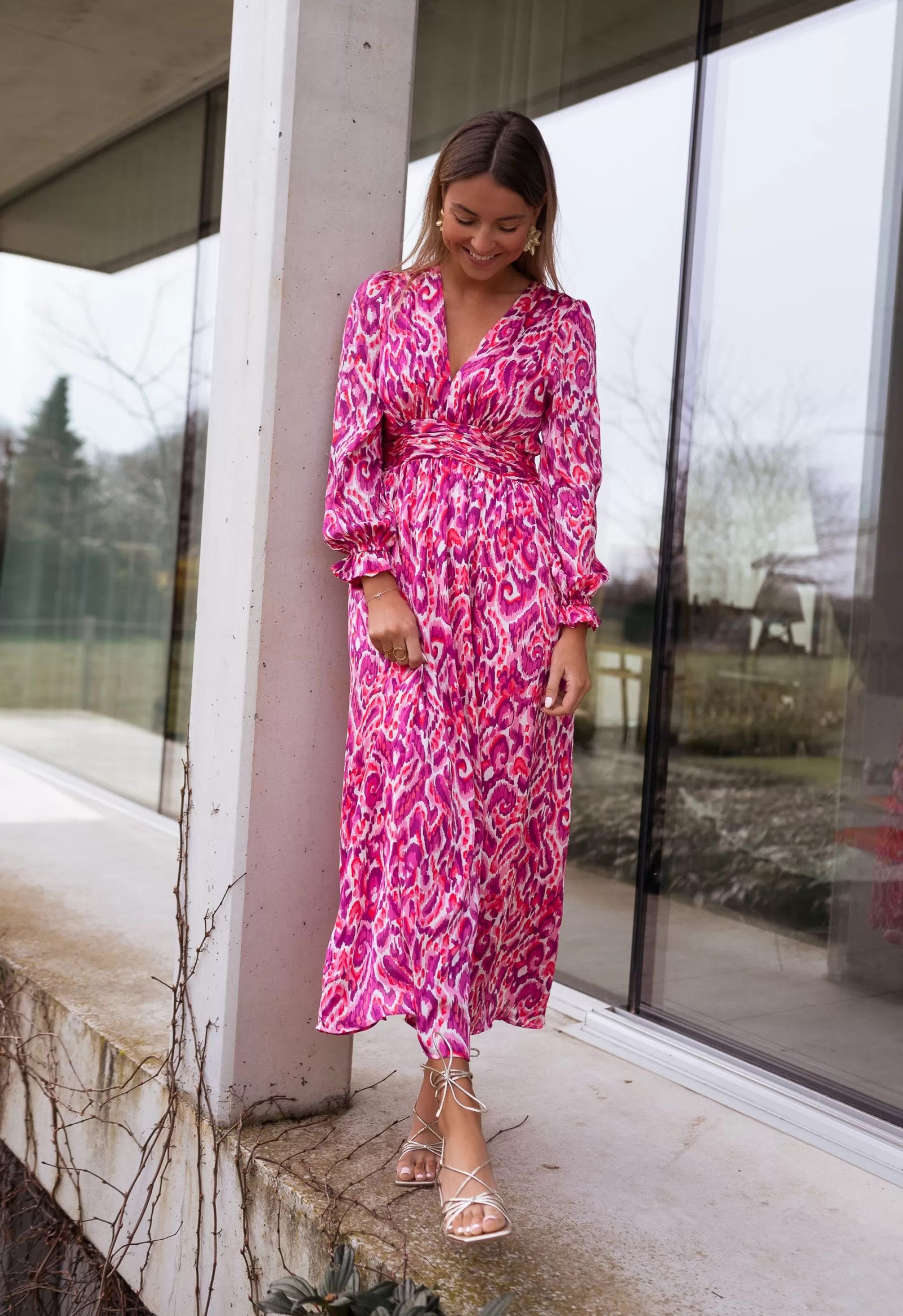 Dress Farera | Pink Patterned | Elegant And Comfortable-Easy Clothes Best Sale