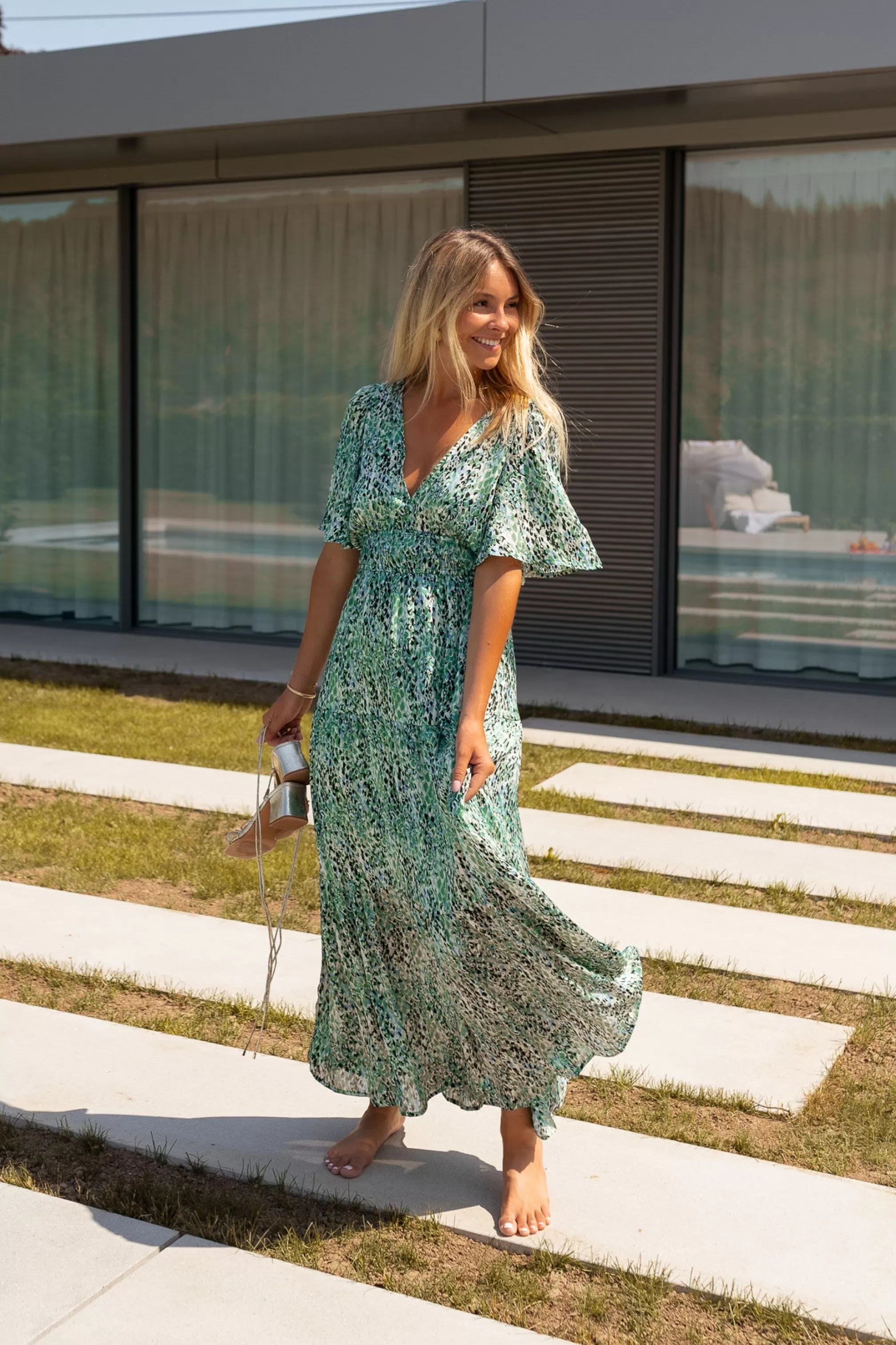 Dress Green Sienna Patterned | Long Dresscocktail | Ready To-Porter Online | -Easy Clothes Outlet