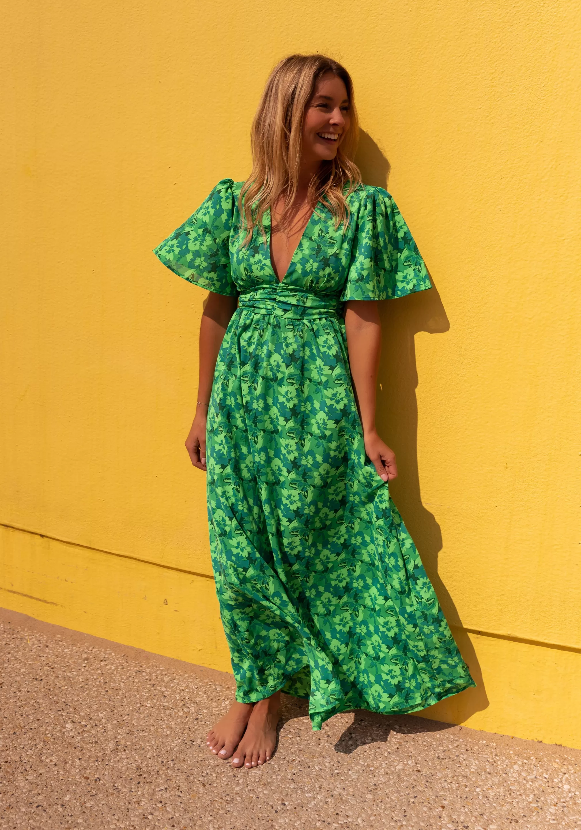 Dress Green Tiphaine Patterned | Long Dressback Bare | Ready To-Porter Online | -Easy Clothes Best Sale