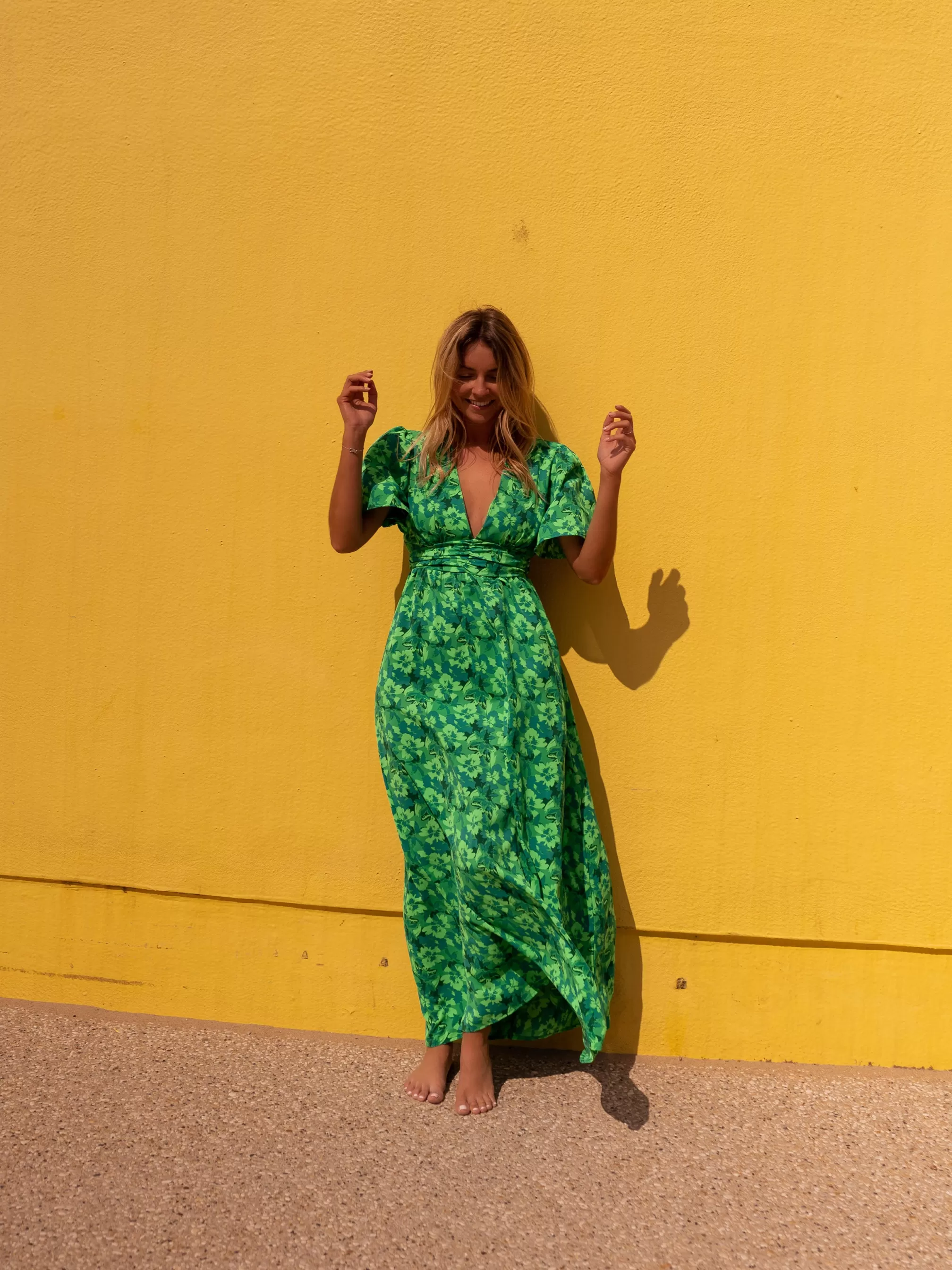 Dress Green Tiphaine Patterned | Long Dressback Bare | Ready To-Porter Online | -Easy Clothes Best Sale