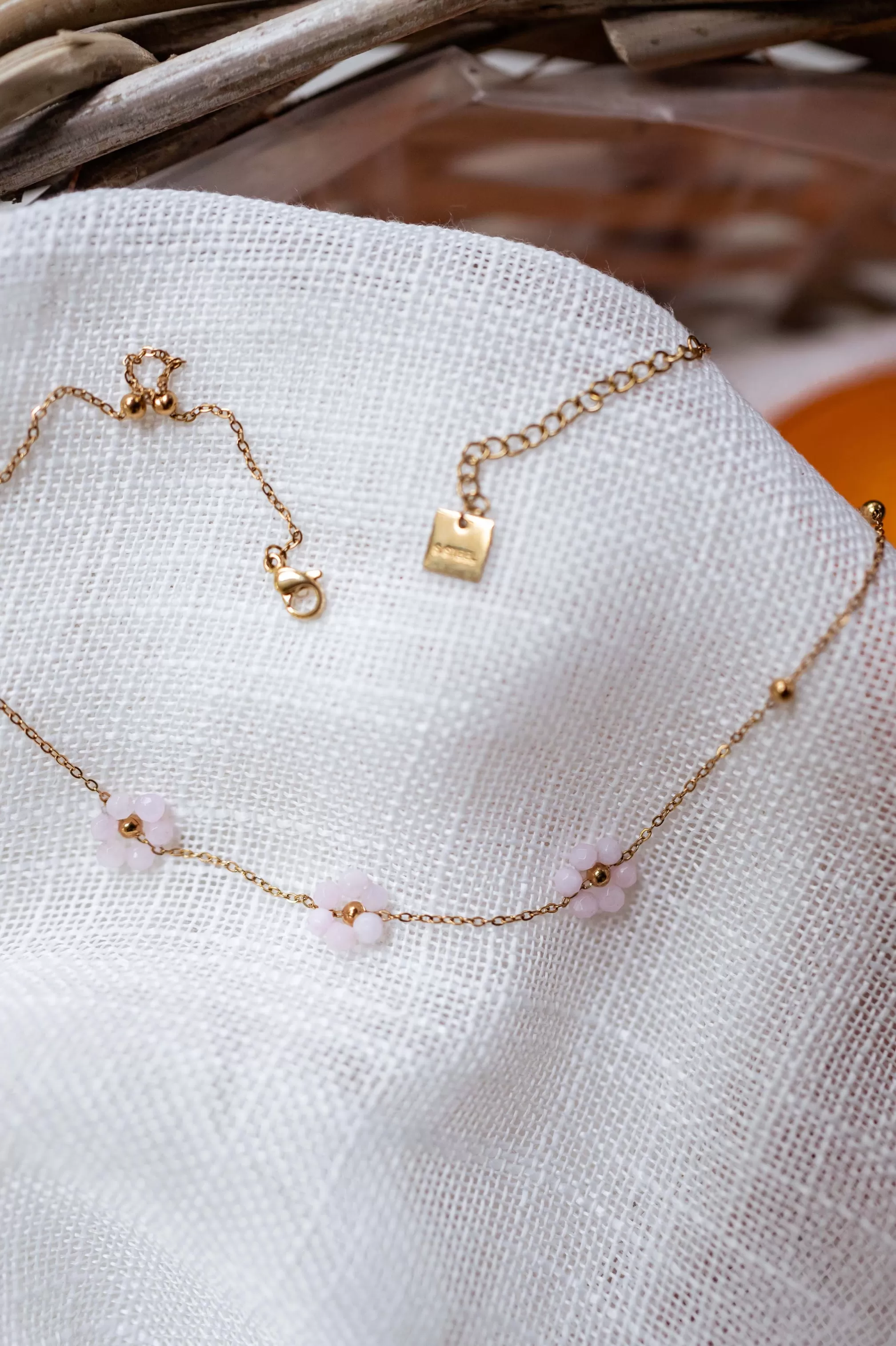 Flowi Necklace Pink And Golden | Flower Necklace | Ready To-Porter Online -Easy Clothes Store
