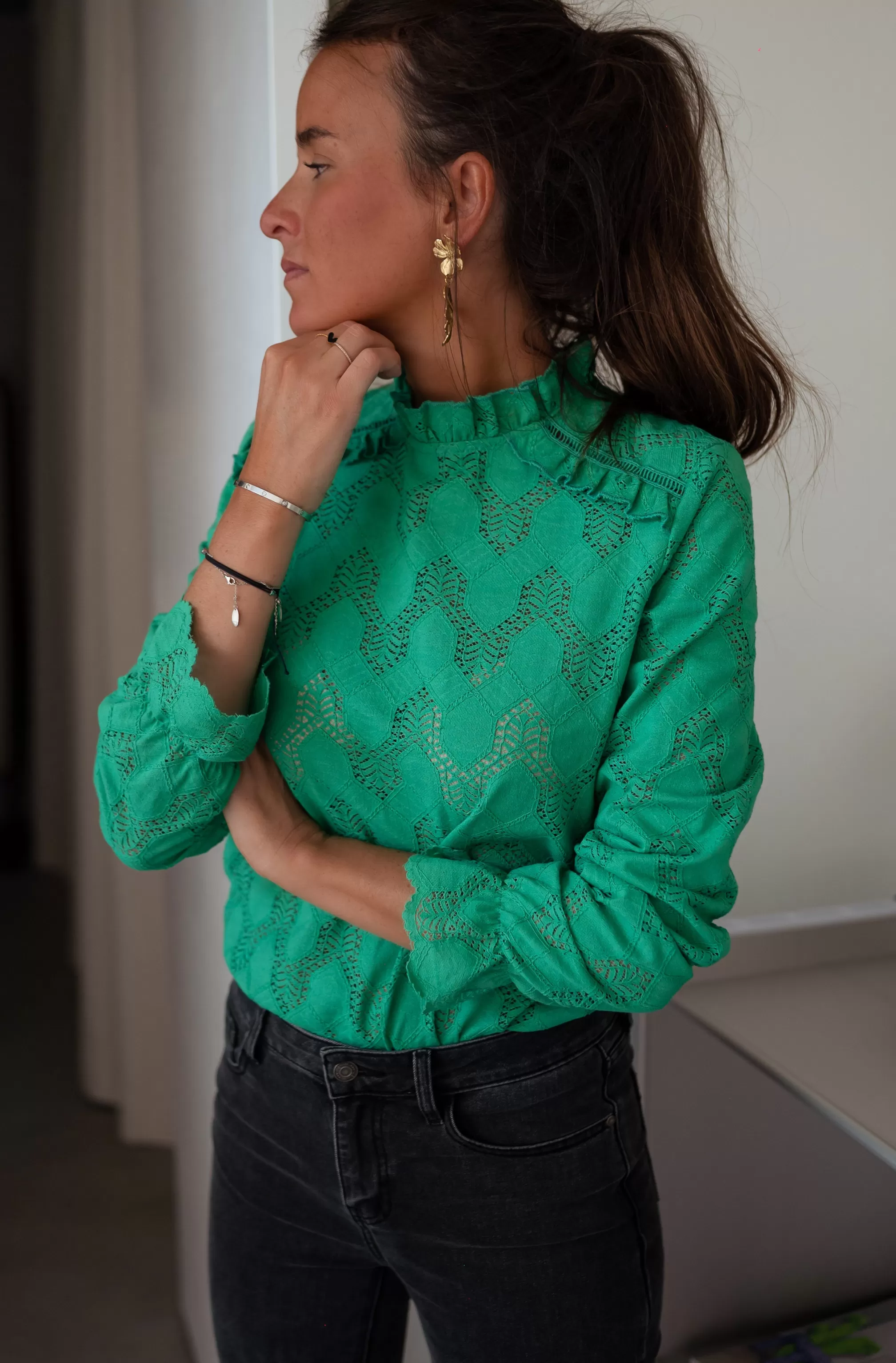 Green Walker Blouse - -Easy Clothes Hot