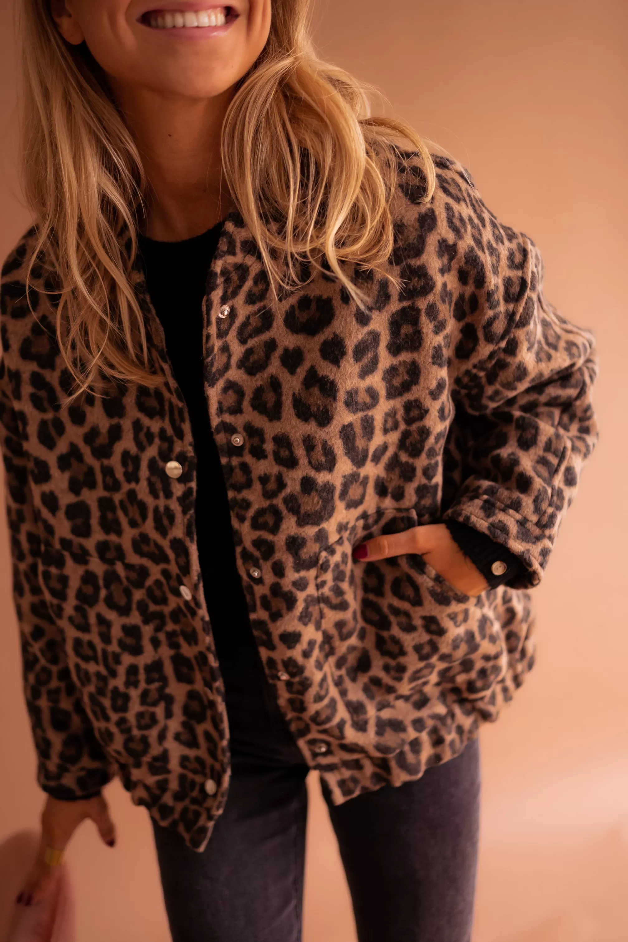 Key - Bomber Jacket Leopard - Slightly Loose - -Easy Clothes Sale