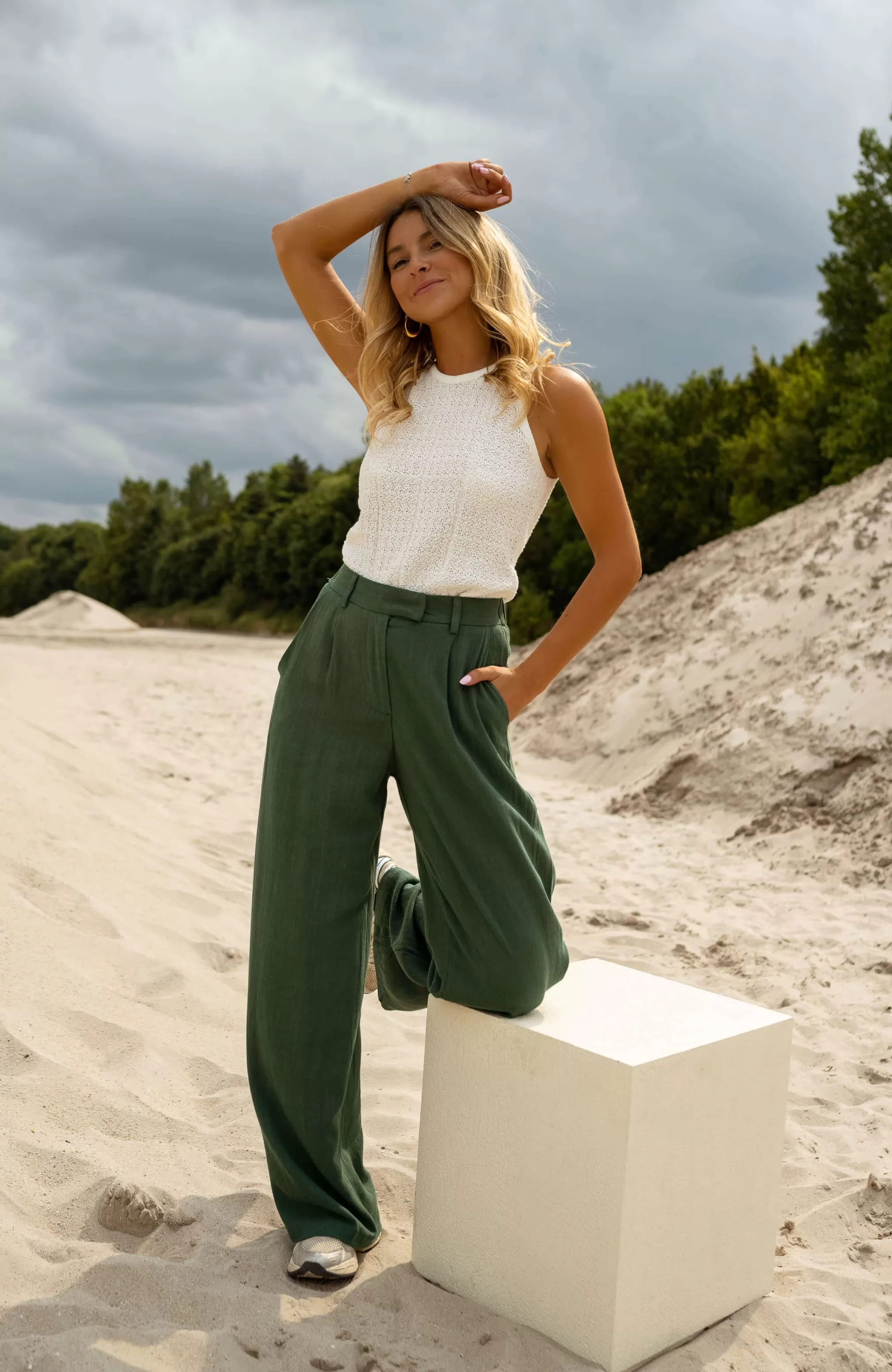 Pants Joey - Forest Green - Linen - -Easy Clothes Flash Sale