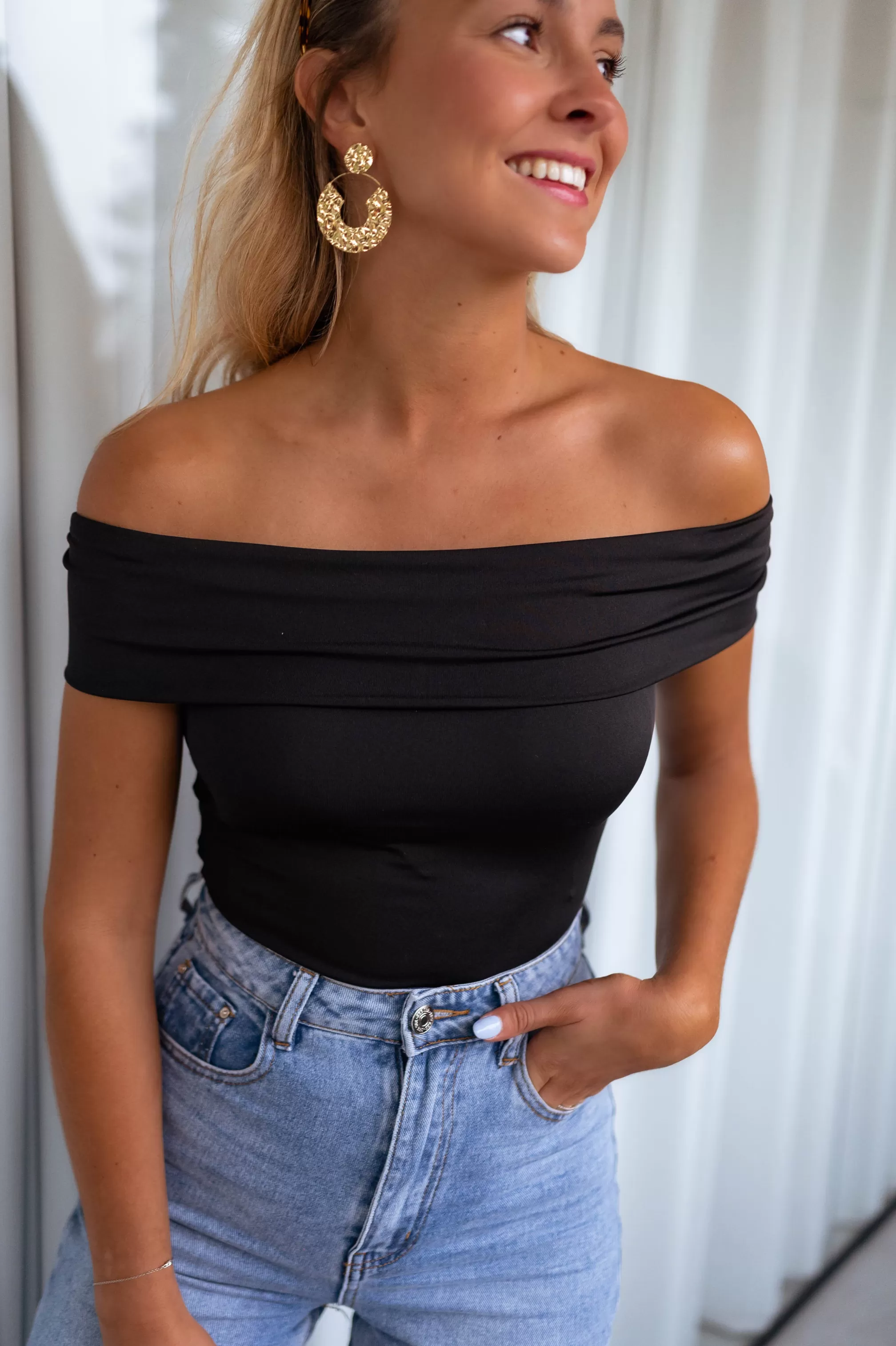 Sleeveless Bodysuit Soraya Black | Bodysuit Bardot Collar | Ready To-Porter Online | -Easy Clothes Cheap