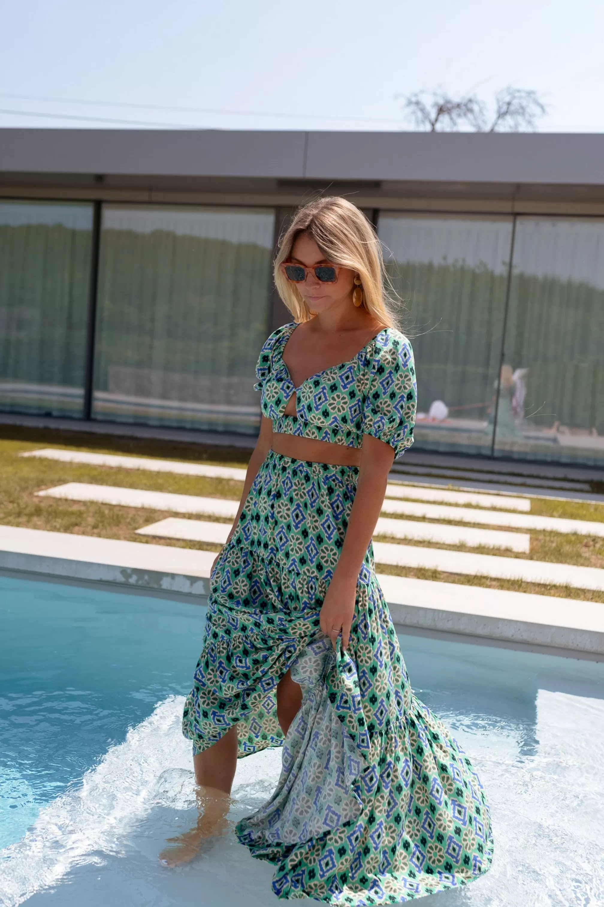 Top Vanessa Green Patterned | Top Back Open | Ready To-Porter Online | -Easy Clothes Online